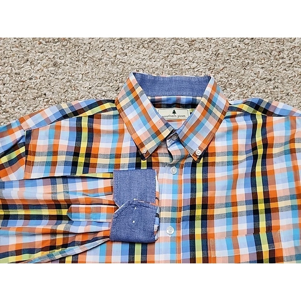 Southern Pines Mens Plaid Button Down Long Sleeve Shirt Multicolor Large L/G